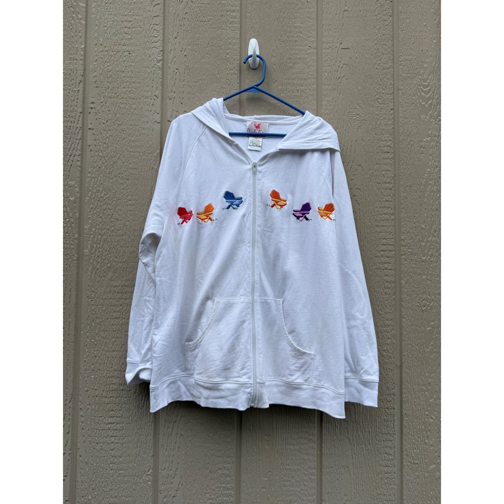 Quacker Factory 1X Hoodie Set Coastal Beach 100% Cotton Embroidered Chairs